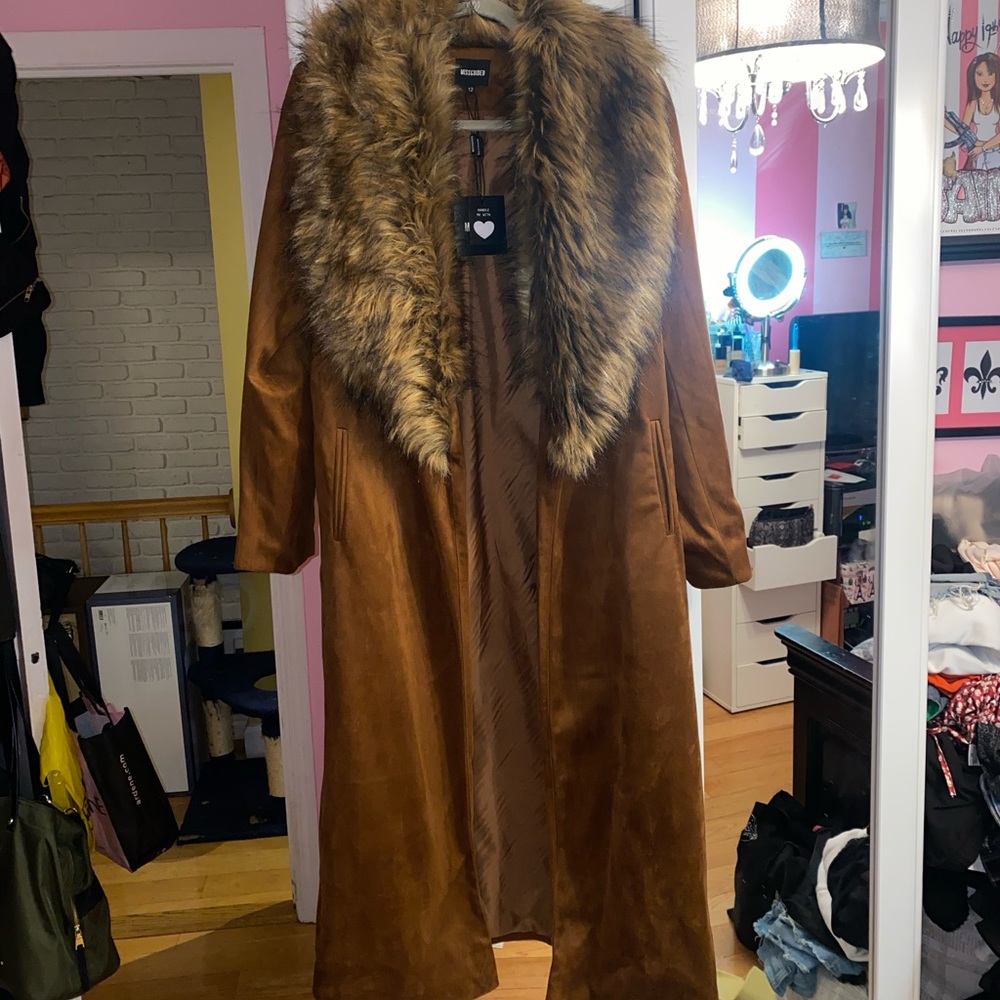 Faux fur long coat